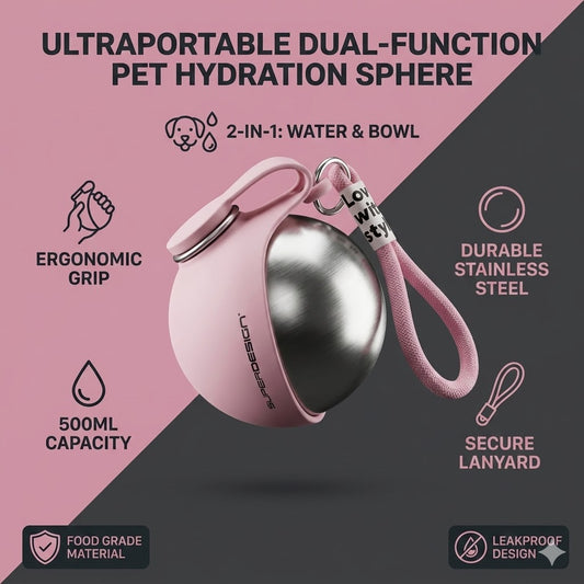 Portable Pet Water Bottle – 285ml Stainless Steel Dog Travel Flask with Integrated Leaf-Style Silicone Bowl & Carrying Strap