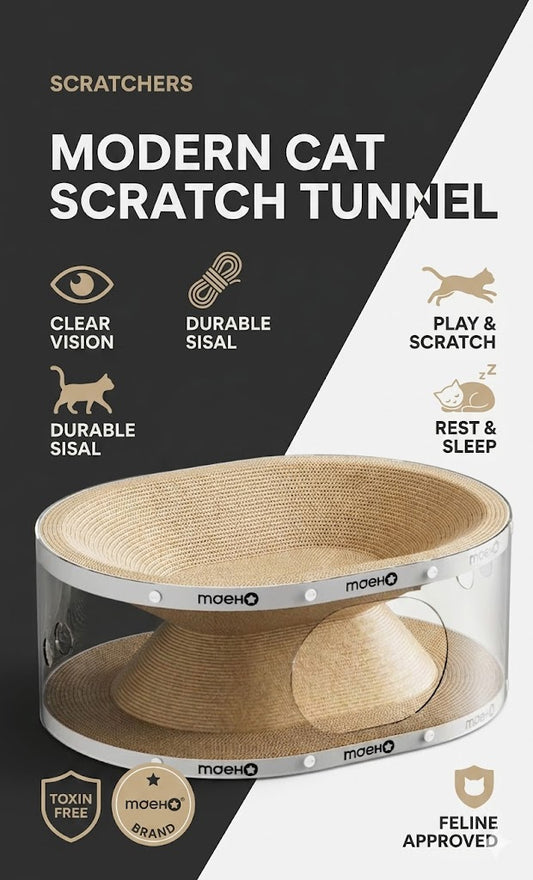 2-in-1 Cat Scratcher Lounge & Transparent Tunnel Bed